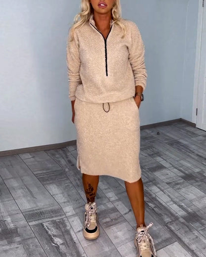 Stand Collar Teddy Cashmere Skirt Sets