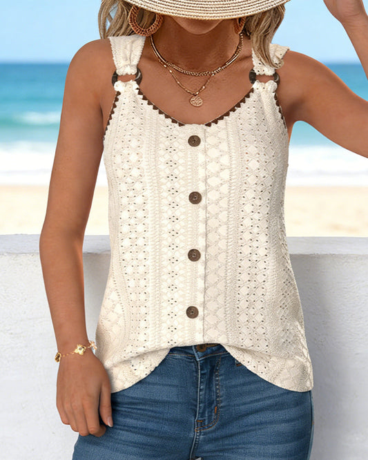 Ring-Detailed Lace Tank Top