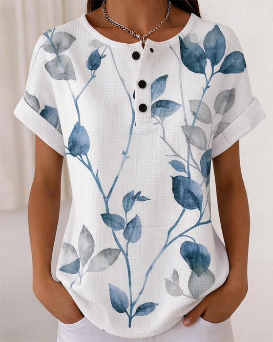 Waffle Leaf Print Top spring summer tops