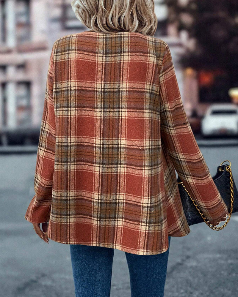 Fashionable plaid contrast color long sleeve coat 2024 f/w coats