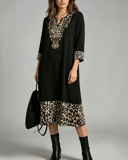 Mini V-Neck Leopard Print Patchwork Loose Dress