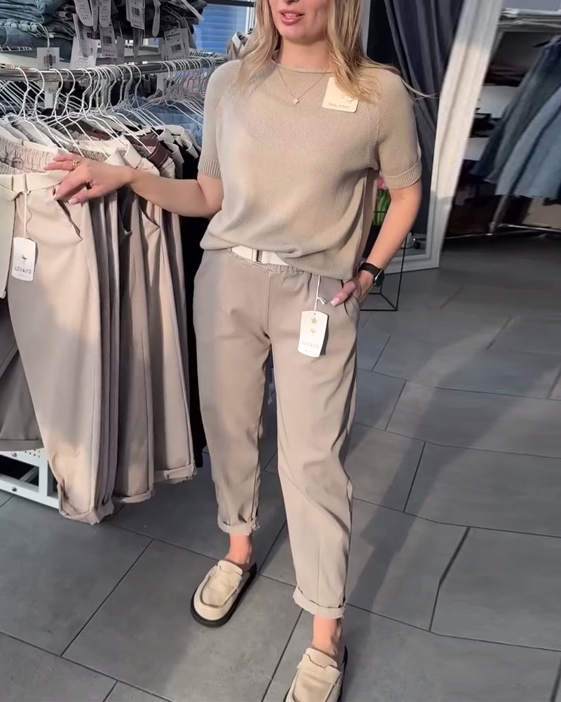 Pantaloni dritti casual tinta unita