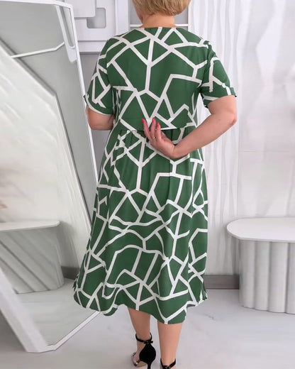 Crewneck Patchwork Casual Loose Dresses