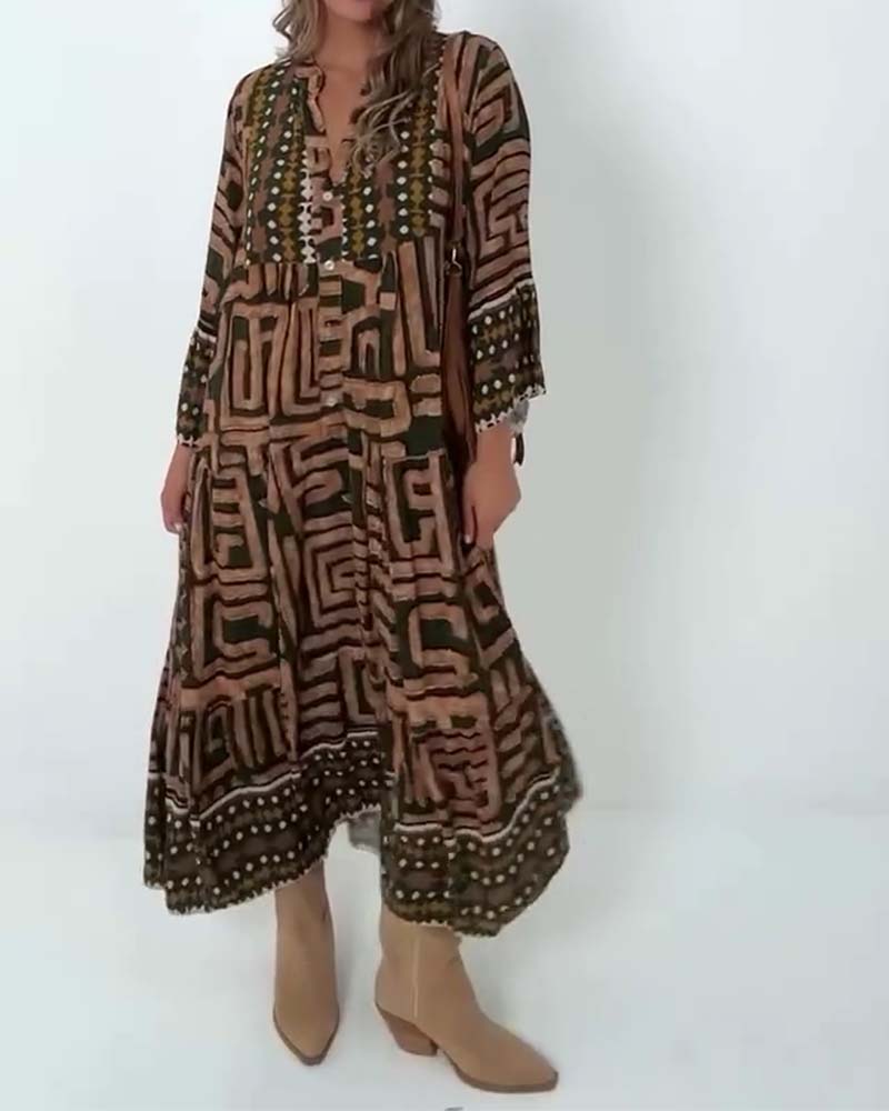 Ethnic Geometric Print Dress