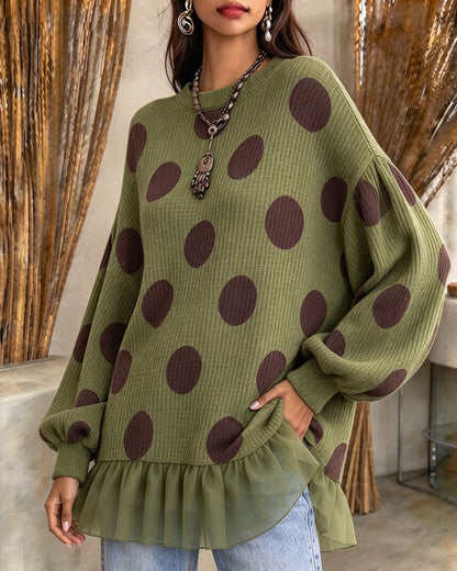 Round Neck Polka Dot Ruffle Sweatshirt 2024f/w sweatshirts