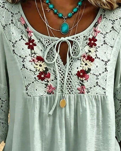 Tie Lace Panel Casual Blouse