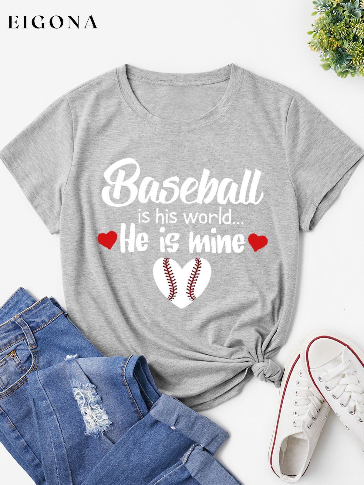 Women's Baseball Is His World He Is Mine Casual Tee ball print