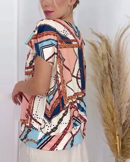 Loose Fit Chain Graphic Print Blouse