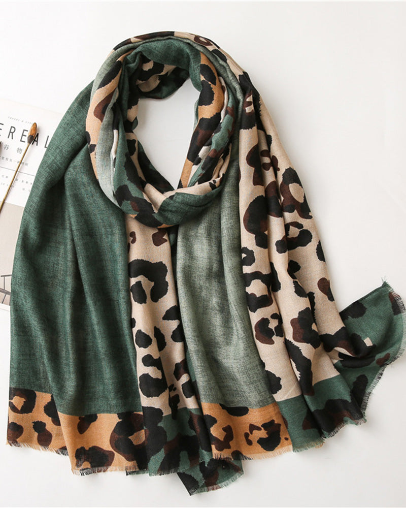 Women's Leopard Patchwork Print Fringe Shawl Scarf 2024 f/w accesories spring summer