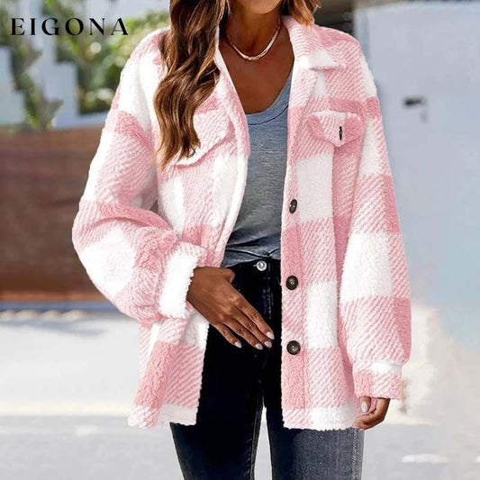 Casual Warm Plaid Coat Pink best Best Sellings cardigan cardigans clothes Plus Size Sale tops Topseller