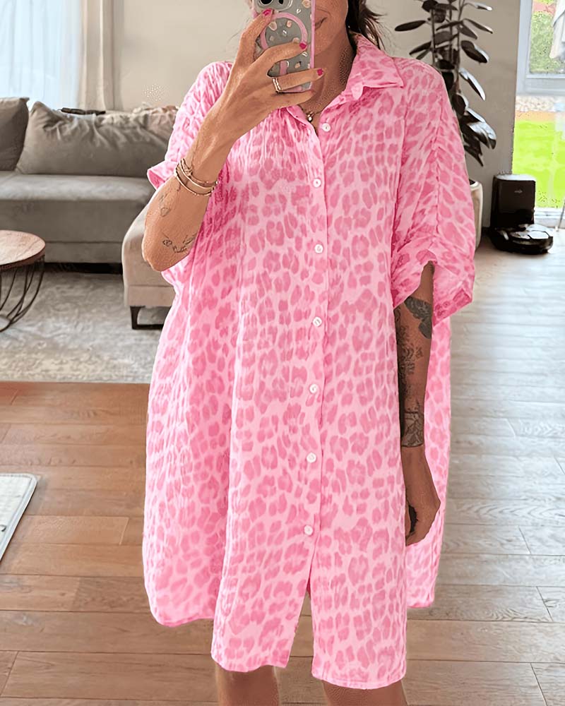 Loose Leopard Print Shirt Dress