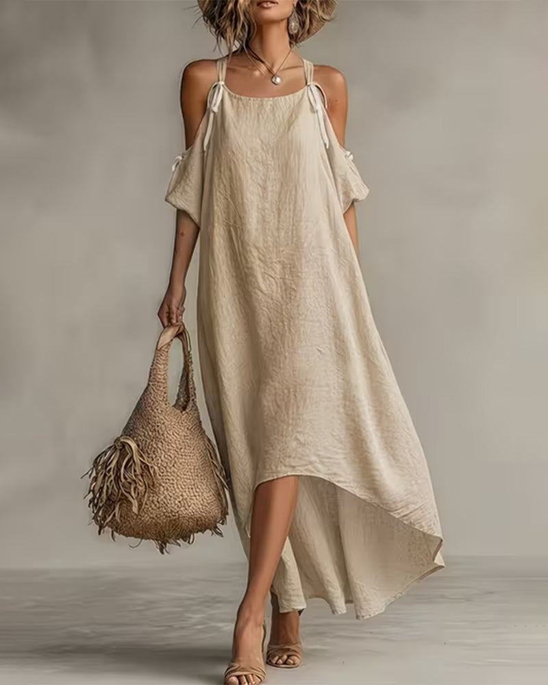 Solid Color Irregular Texture Suspender Dress