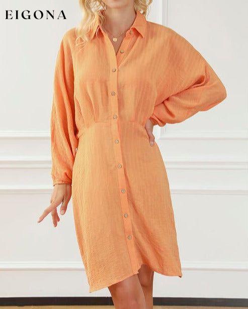 Texture Button Up Balloon Sleeve Shirt Dress casual dresses clothes dress dresses long sleeve dress long sleeve dresses Ship From Overseas short dresses SYNZ