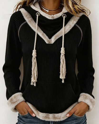 Fuzzy Patchwork Casual Hoodie 2024 f/w hoodies