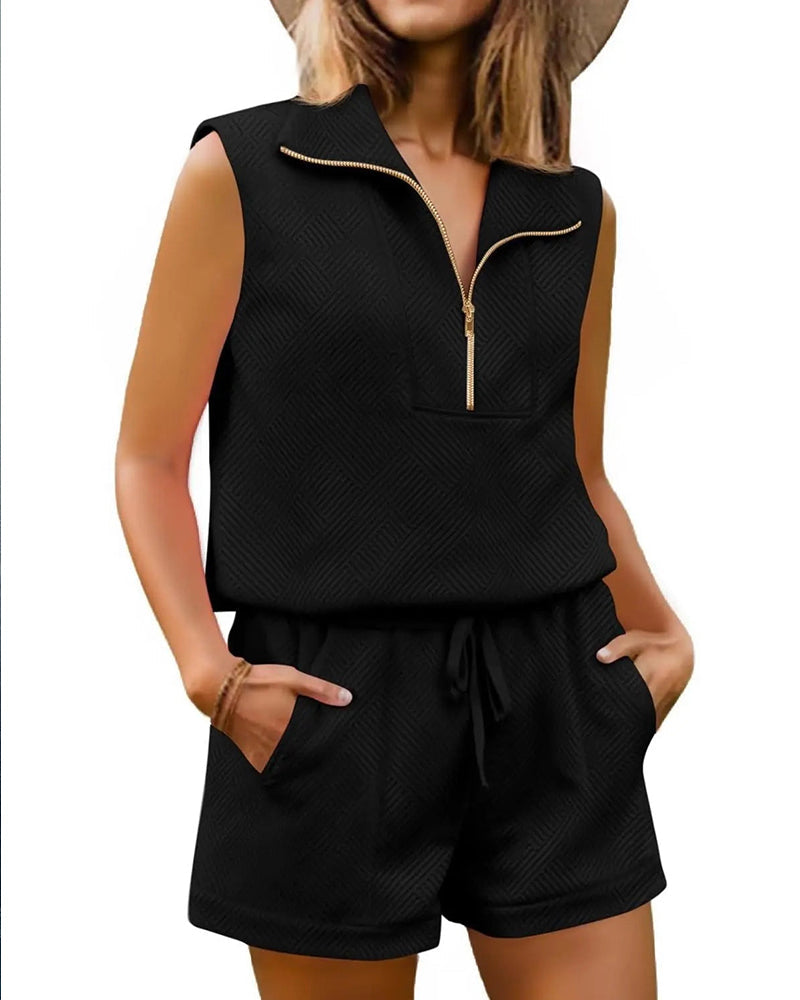 Half-Zip Top and Shorts Two-Piece Set spring summer two-piece sets