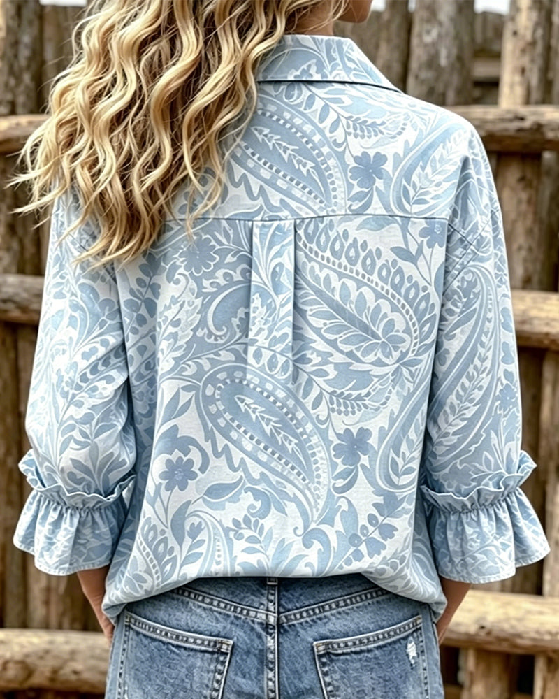 Lantern Sleeve Printed Blouse