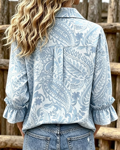 Lantern Sleeve Printed Blouse