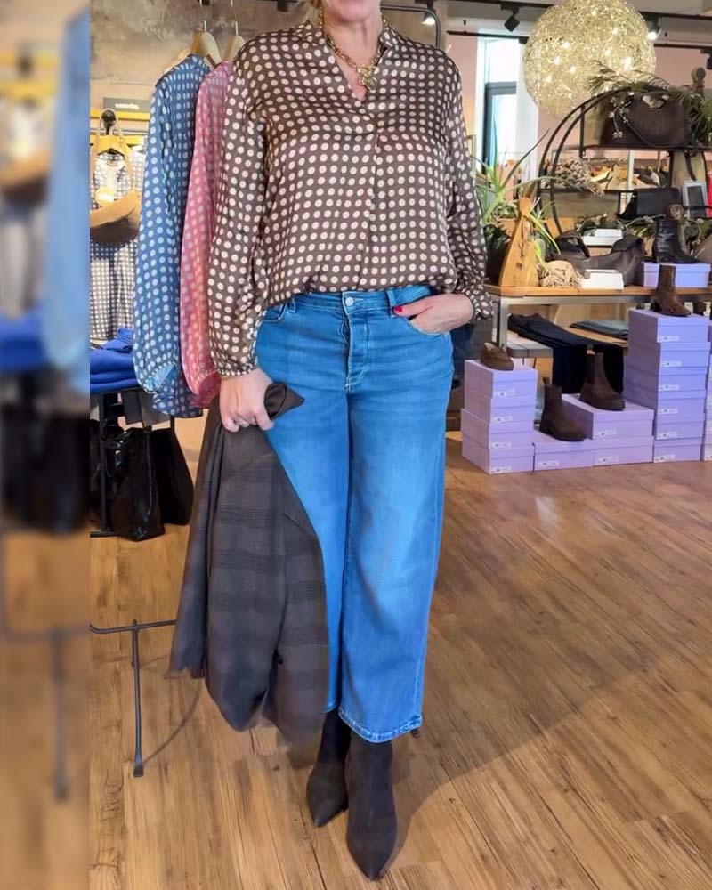 Polka Dot Long Sleeve Printed Blouse