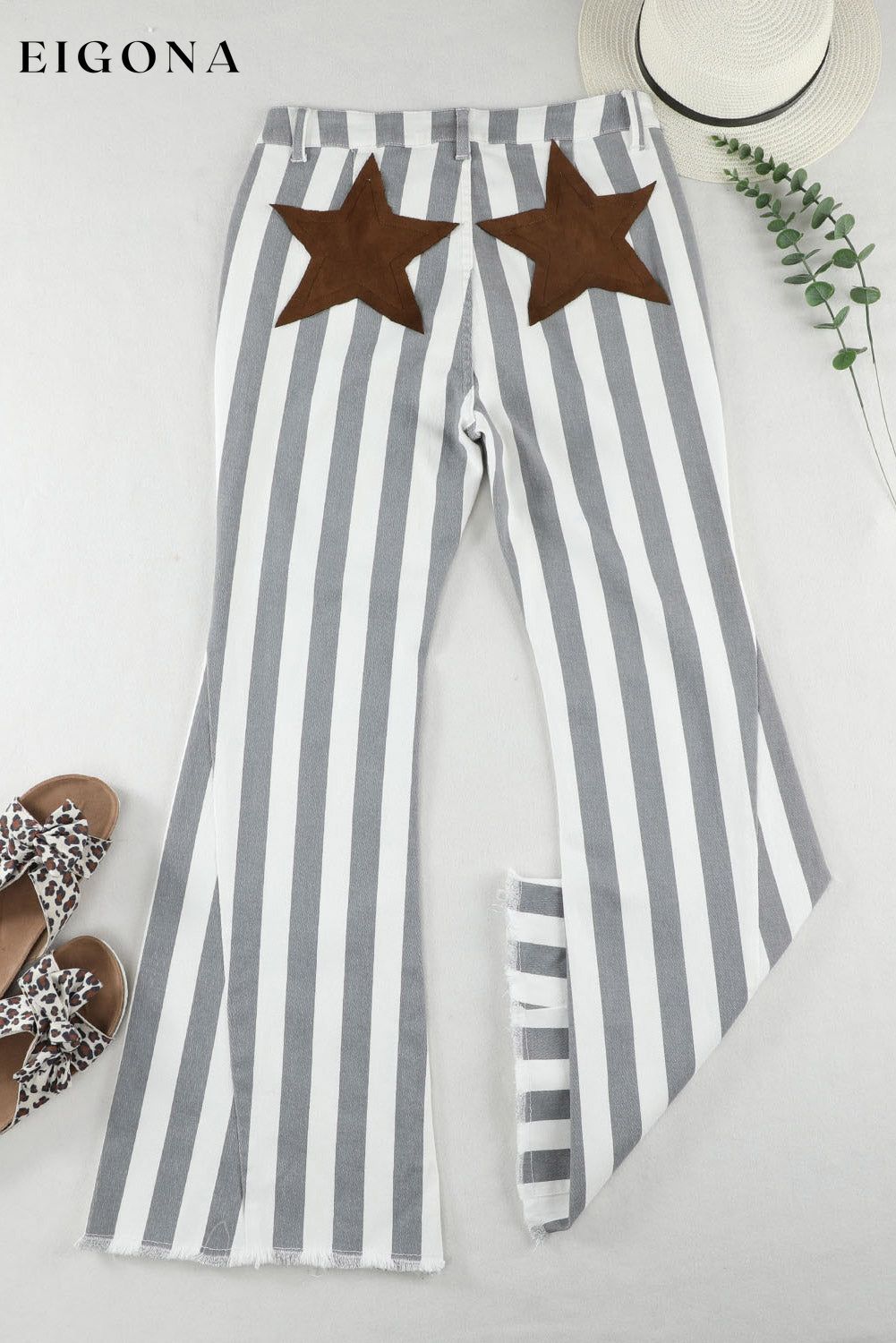 Stripe Star Embellished Western Flare Jeans All In Stock bottoms clothes high waisted wide jeans jeans Occasion Rock & Music Print Stripe Season Spring Style Western