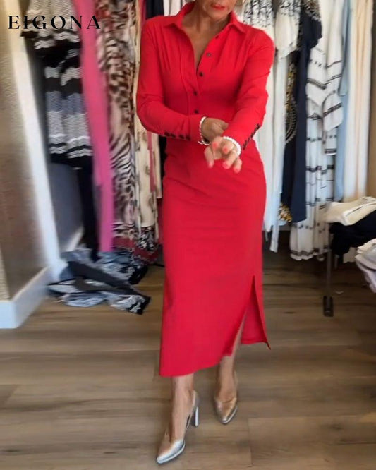 Solid color slit elegant dress Red 2023 f/w casual dresses Clothes discount Dresses spring