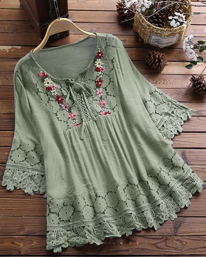 Solid color lace lace hollow blouse blouses & shirts summer