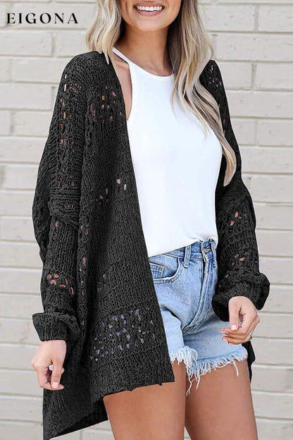 Openwork Open Front Long Sleeve Cardigan Black cardigan cardigans clothes Ship From Overseas X.W