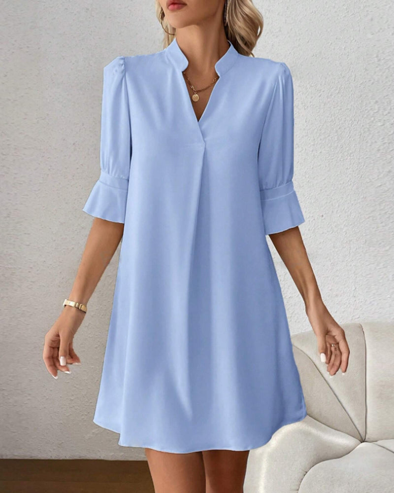 Solid color half sleeve stand collar loose dress casual dresses spring summer