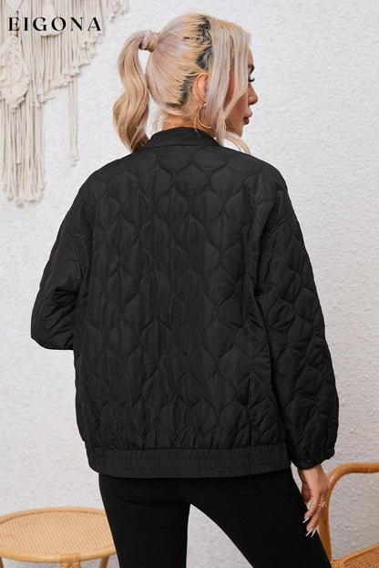 Black Solid Color Quilted Zip Up Puffer Jacket All In Stock Best Sellers clothes Craft Quilted Jacket Coat Jackets & Coats Occasion Daily Print Solid Color Season Winter Style Casual