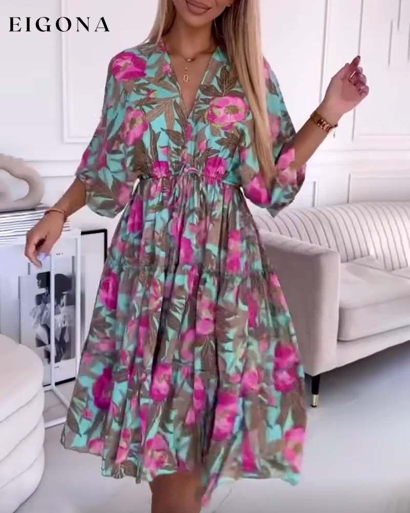 Elegant dress with drawstring ties and floral print casual dresses spring summer