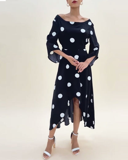 Polka dot print off-shoulder three-quarter sleeves dress casual dresses spring summer