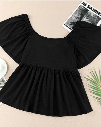 Large Size Square Neck Bubble Sleeve T-Shirt
