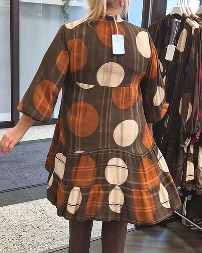 Geometric Polka Dot Print V-Neck Loose Fit Dress