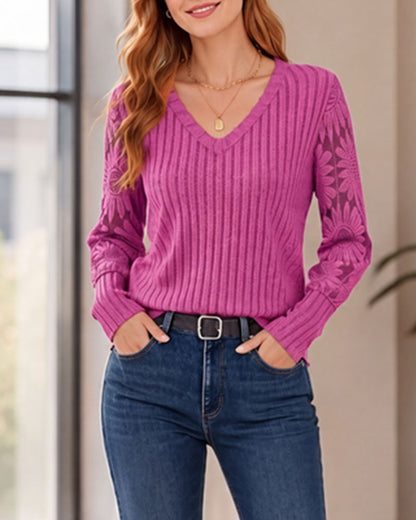 Stylish Lace Trim Patchwork Top