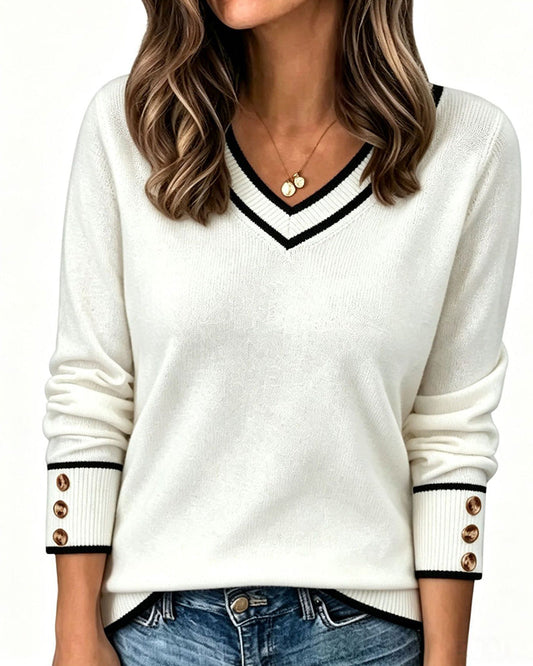 Colorblock V-Neck Trim Button Pullover 2024 f/w sweaters & cardigans