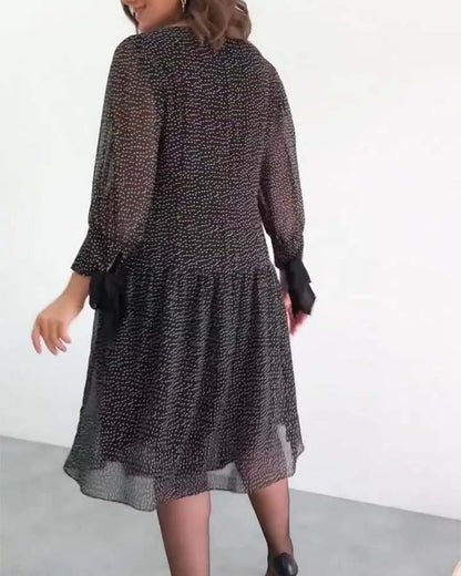 Round neck long sleeve polka dot print elegant dress casual dresses spring