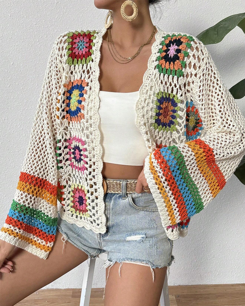 Casual colorful hollow long-sleeve cardigan 2023 f/w 202466 cardigans spring