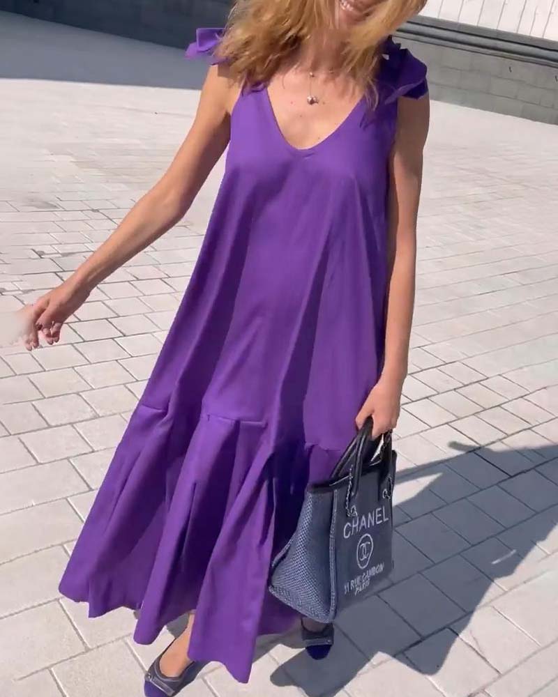 Solid color tie casual dress 202466 casual dresses summer