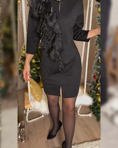 Stylish Solid Color Ruffled Dress