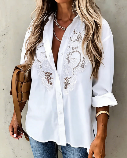 Casual Long-Sleeve Cutout Blouse