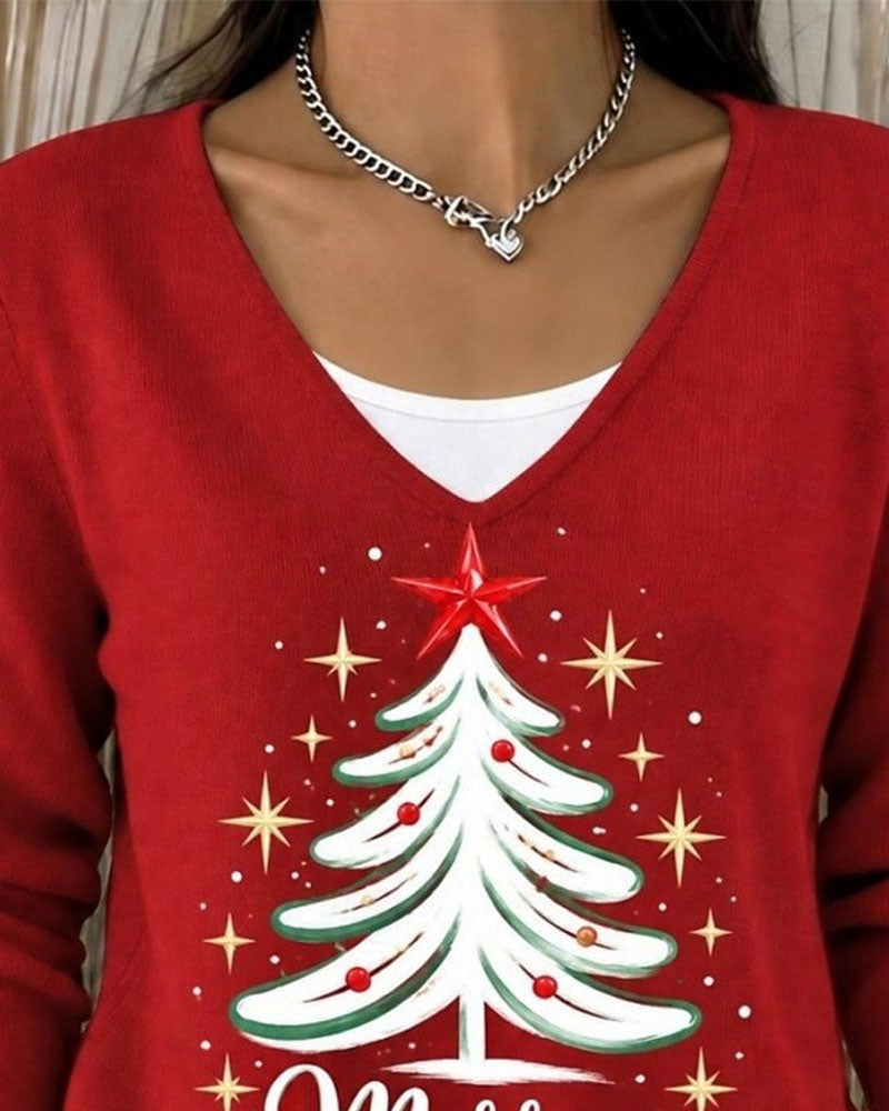 Christmas Tree Print Long Sleeve Top 2024 f/w blouses & shirts christmas