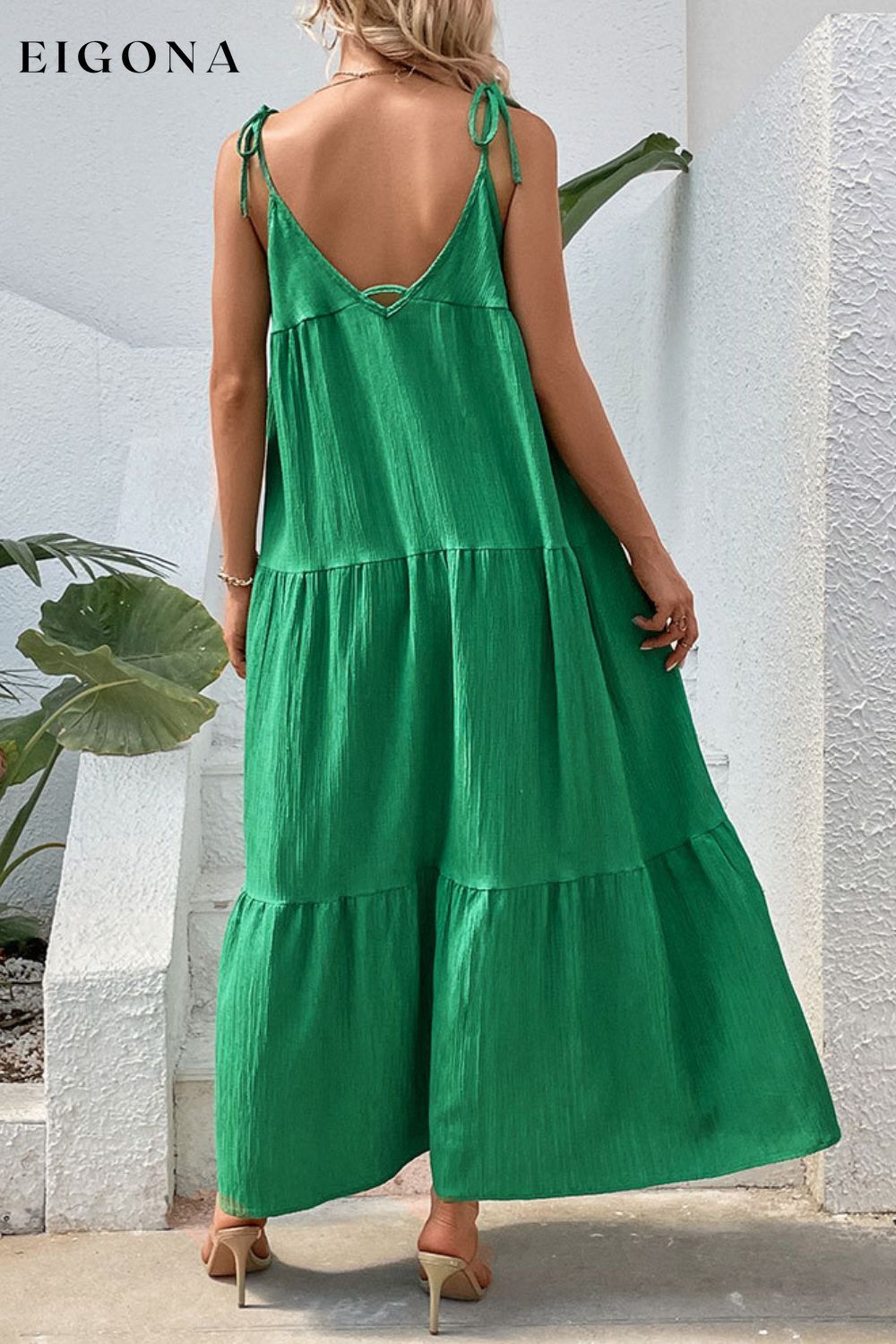 Tie-Shoulder Tiered Maxi Dress clothes dress dresses Hundredth long dress maxi dress Ship From Overseas