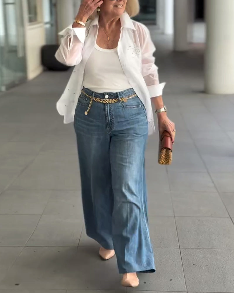 Camicia con risvolto alla moda in tinta unita