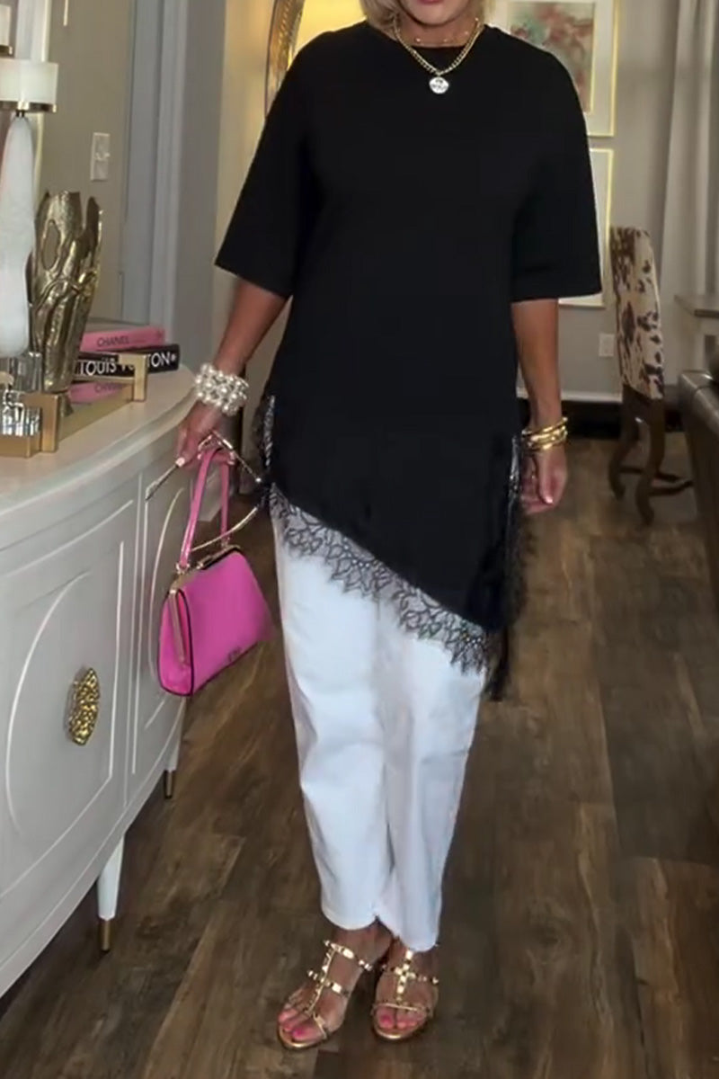 Lace Splicing Irregular Mid-Length Blouse