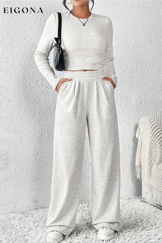 Beige Crop Top and Wide Leg Pants Two Piece Set Beige 65%Polyester+35%Cotton All In Stock clothes EDM Monthly Recomend Hot picks lounge lounge wear lounge wear sets loungewear loungewear sets Occasion Daily Print Solid Color Season Winter sets Silhouette Wide Leg Style Casual