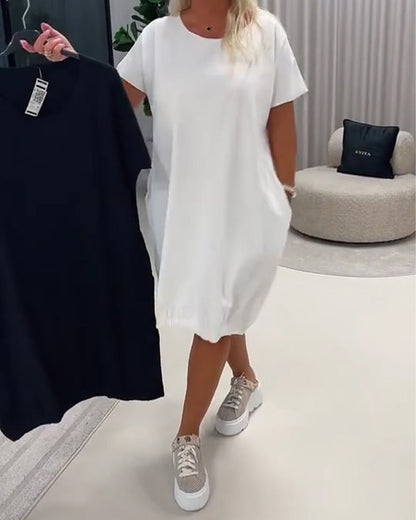 Short Sleeve Round Neck Loose-Fit Dress