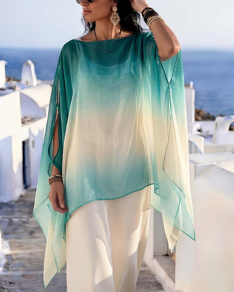 Off-Shoulder Sheer Contrast Blouse