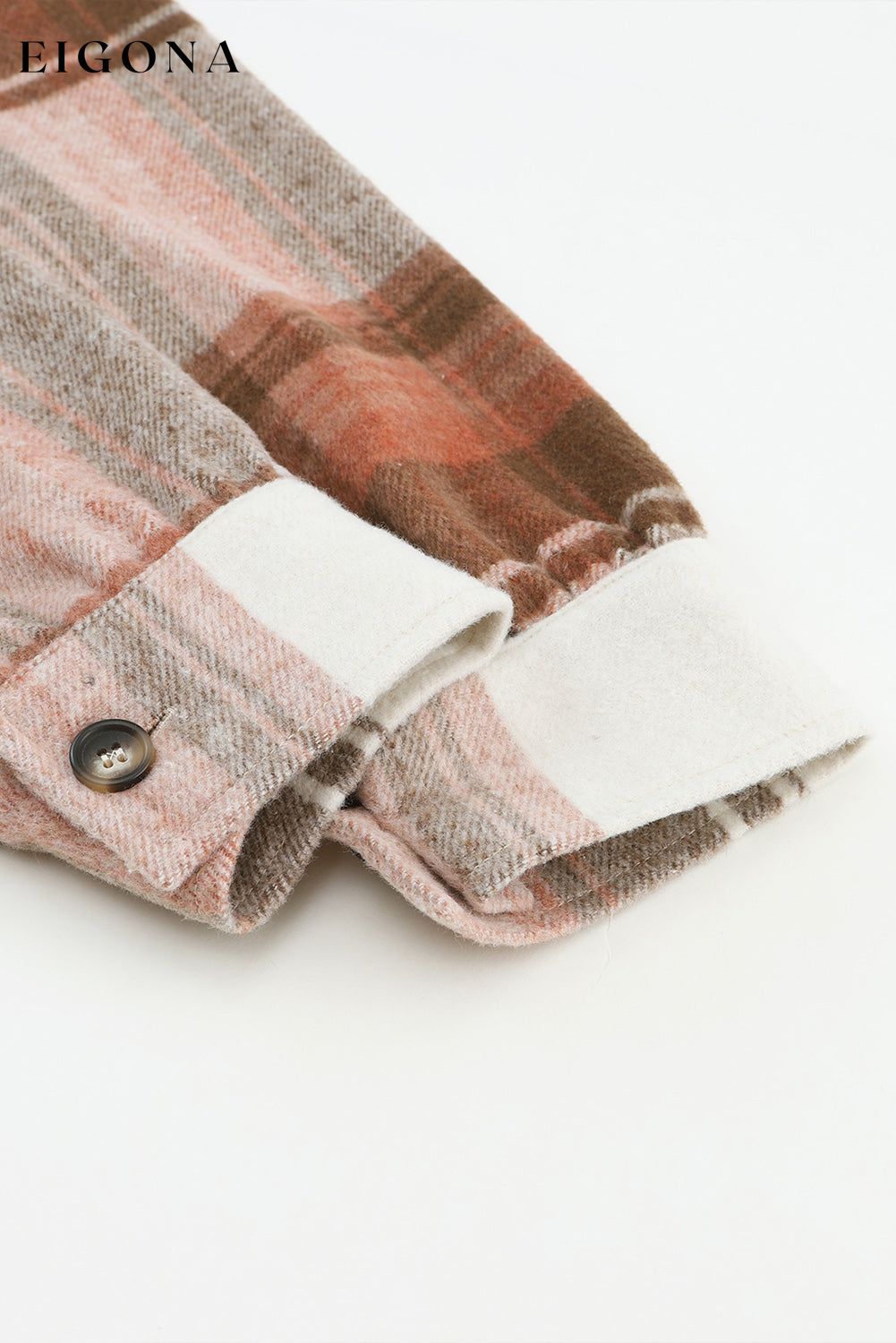 Brown Plaid Print Flap Pockets Long Shacket All In Stock Category Shacket clothes DL Exclusive DL Out West Fall To Winter Hot picks jacket Jackets & Coats Occasion Daily Print Plaid Season Winter Style Casual