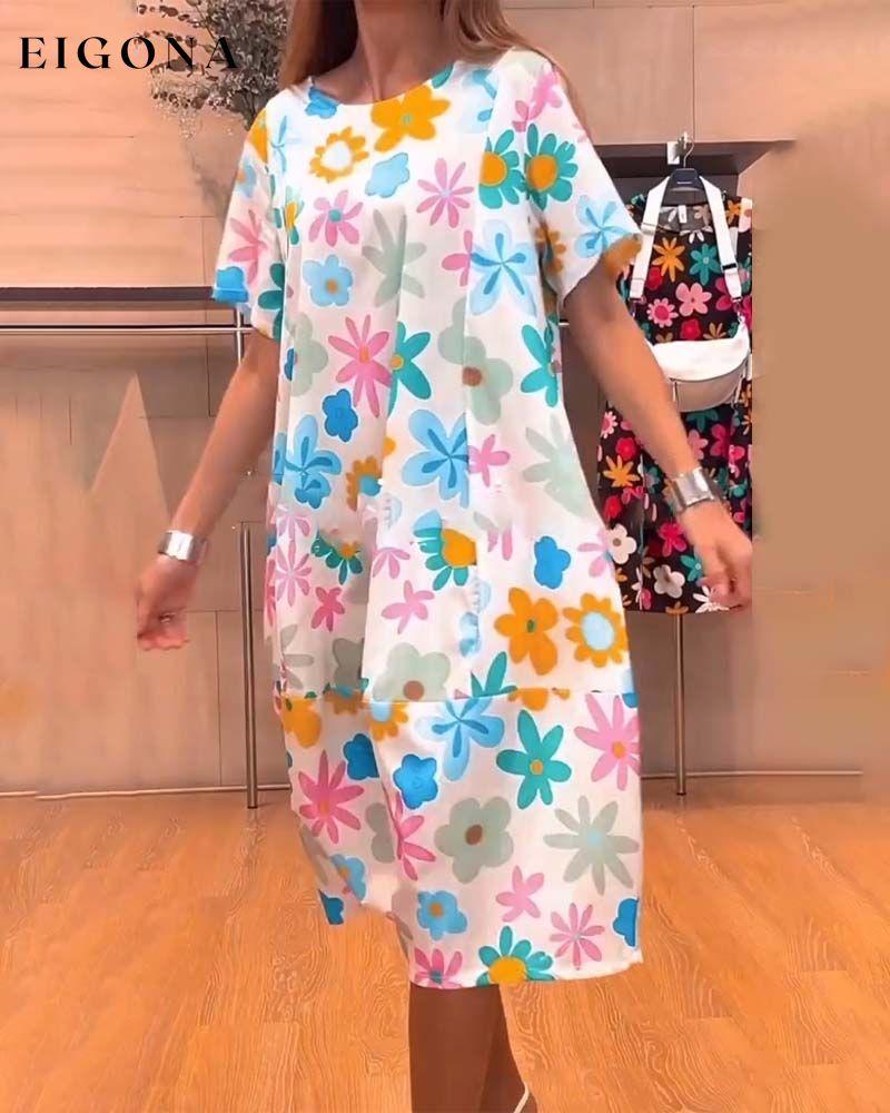 Floral print short-sleeve round neck casual dress casual dresses spring summer