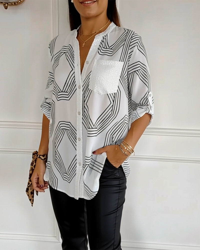 Sequined Patchwork Fashion Shirt