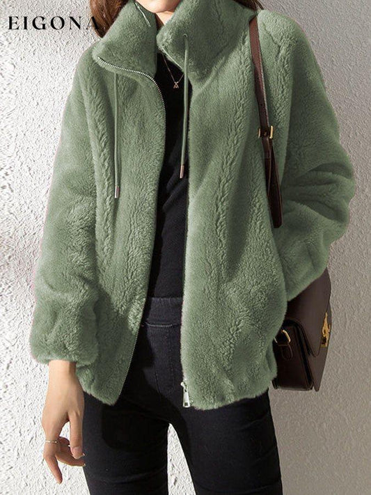 Casual Solid Fleece Stand Collar Zip Coat sweatshirts top tops winter sale